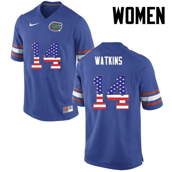 Women Florida Gators #14 Jaylen Watkins College Football USA Flag Fashion Jerseys-Blue